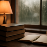 Tiga novel thriller dengan latar Indonesia ditumpuk di meja kayu dekat jendela saat hujan
